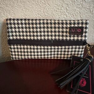 NWT Mini Makeup Junkie bag Black and White Houndstooth with Tassel